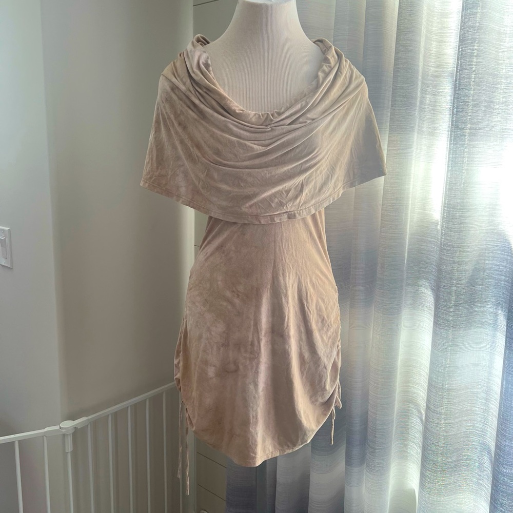 Warrior Within suede cowlneck / off-shoulder dress